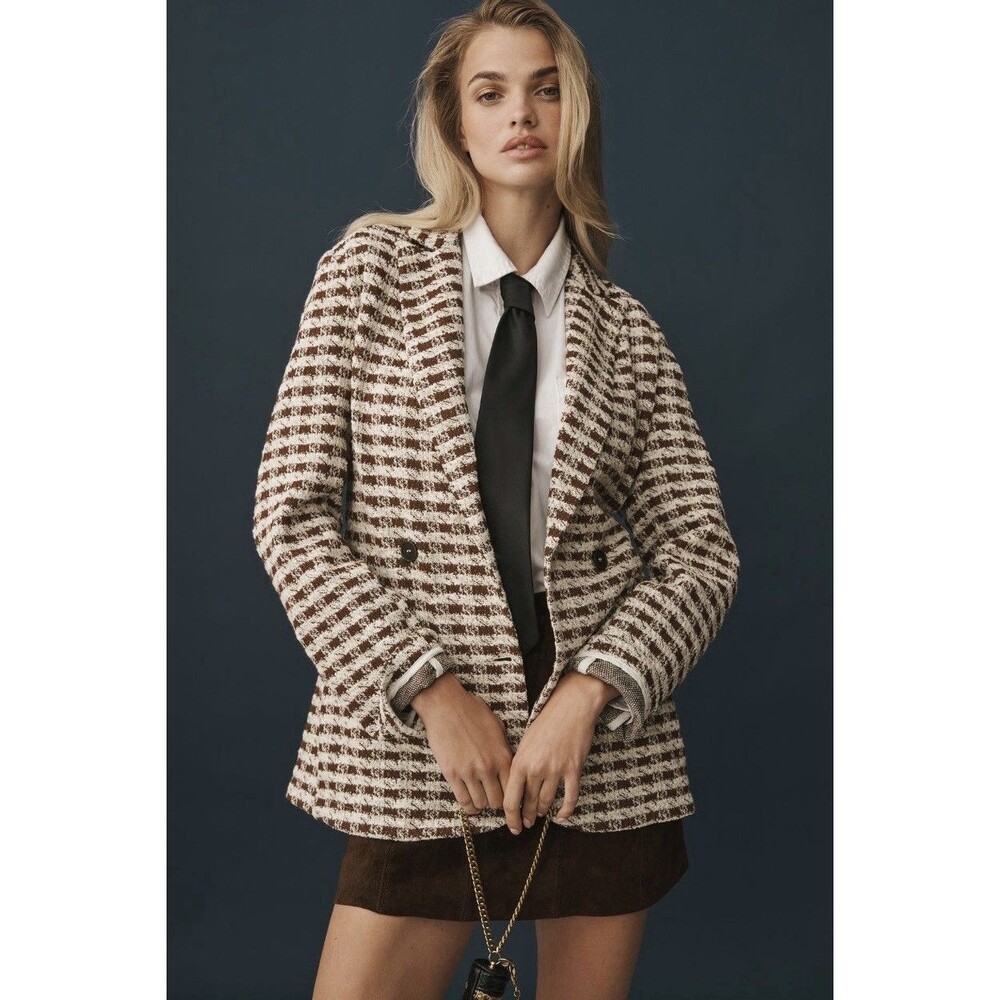 Anthropologie Dolan Left Coast Knit Houndstooth Blazer Size S Brown/ Ivory NWT
